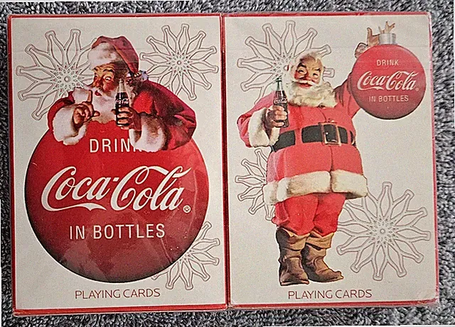 2 Decks Pack Coca-Cola Bicycle Playing Cards Christmas Santa 2008 NEW MIMP Fast