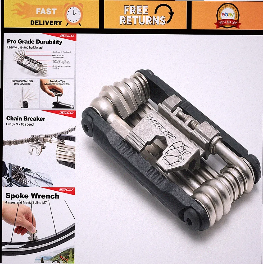 20 Function Bicycle Multi Tool with Chain Breaker, Compact & Lightweight, Heavy