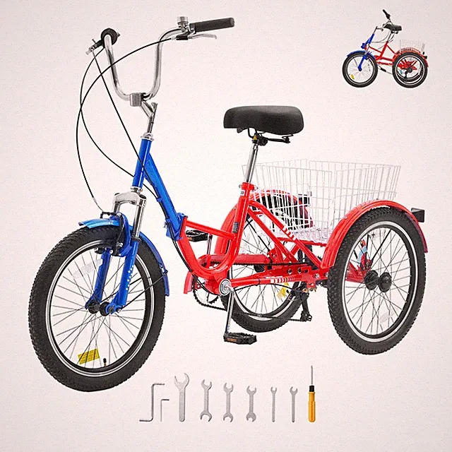 26"/24" Foldable Adult Tricycle 7 Speed Adult Trike 3-Wheel w Basket