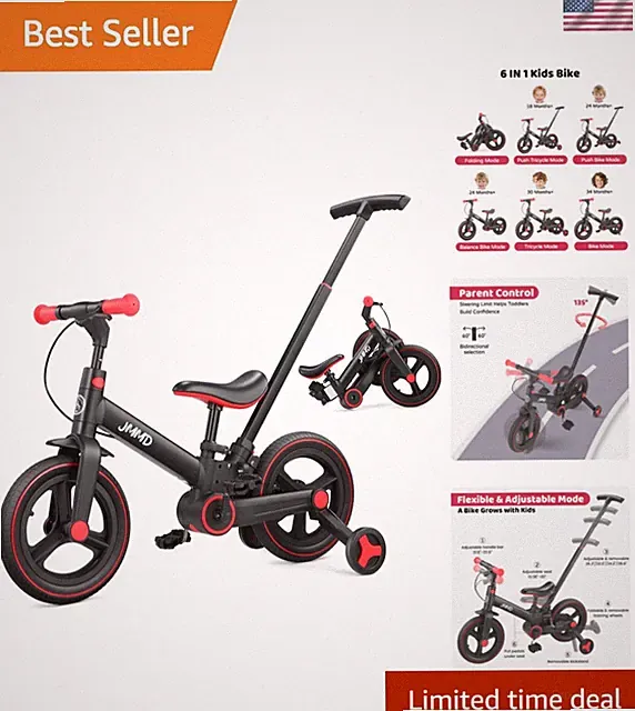 6-in-1 Toddler Balance Bike with Push Handle, Adjustable & Foldable, Ages 18-60M