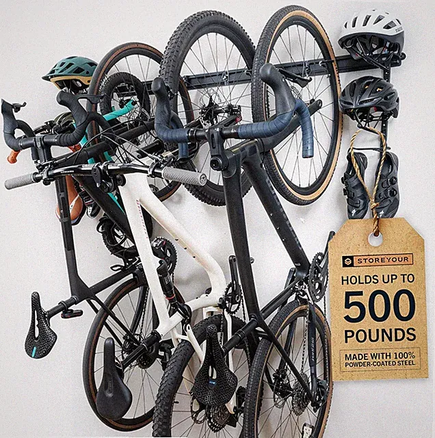 BLAT Adjustable Wall Bike Rack - Holds 4 Bikes, Heavy-Duty Steel Hooks