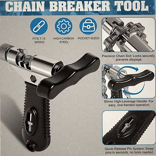 Compact Bicycle Chain Breaker with Integrated Hook - Portable Repair Tool