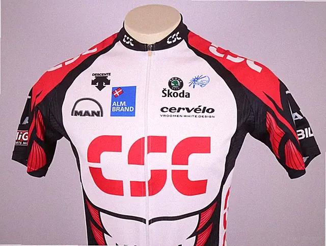 DESCENTE Men's Medium Bike Jersey 2006 CSC Pro Tour Cycling Team Red Black Multi