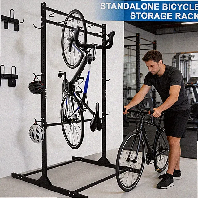 Freestanding Bike Stand with Adjustable Hooks Vertical Bike Storage Rack Holds U