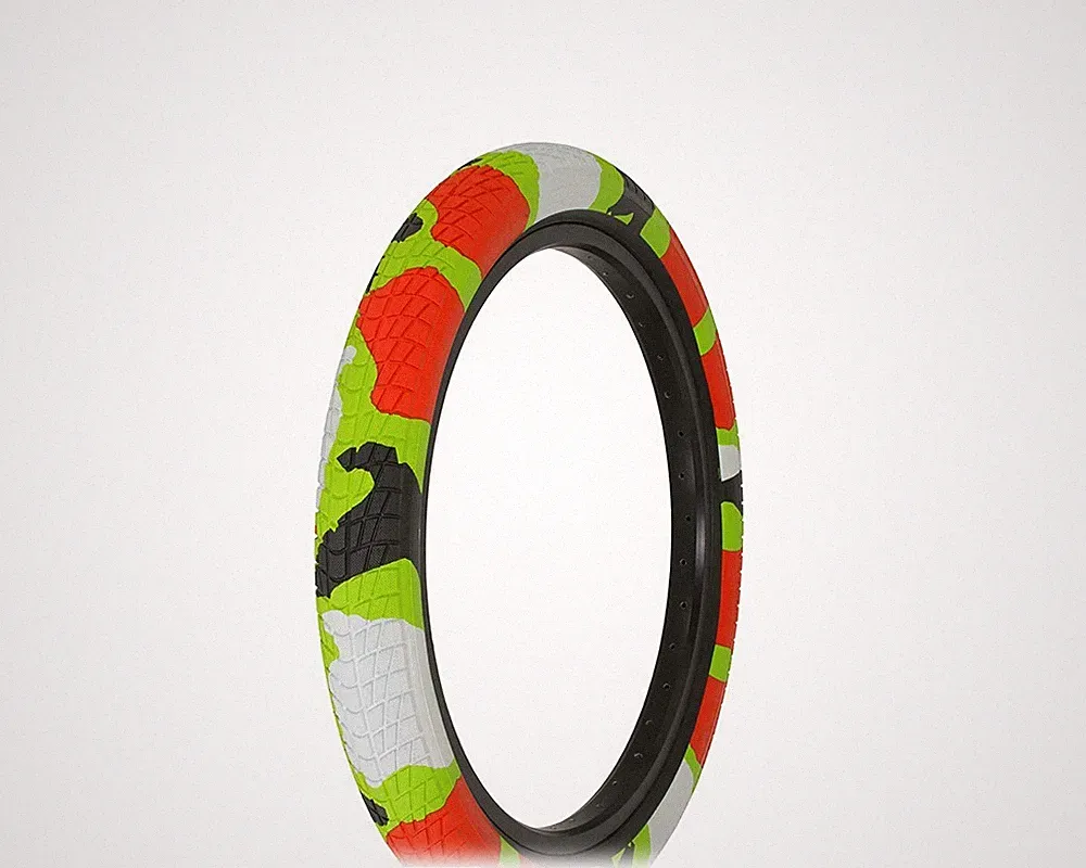 ONE (1) RALSON 20 x 2.35 MULTI COLOR CAMO SEMI-SLICK BMX BICYCLE TIRE.