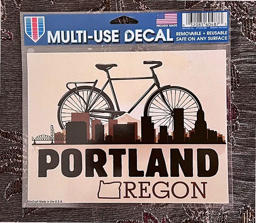 Portland Oregon Multi -Use Decal - With City Scene & Bicycle 5" X 6"