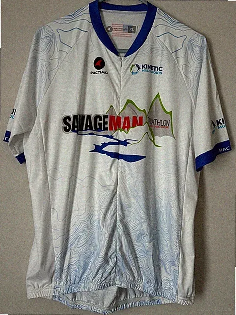Savageman Triathlon Cycling Jersey Pactimo Men's XL White/Multi EXC Deep CreekMD
