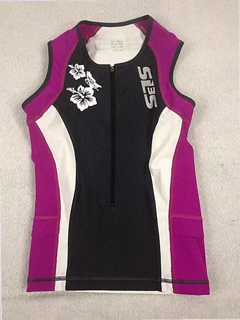 SLS3 Triathlon Top Women XS Half Zip Vest Gray White Purple Cycle Swim Run Race