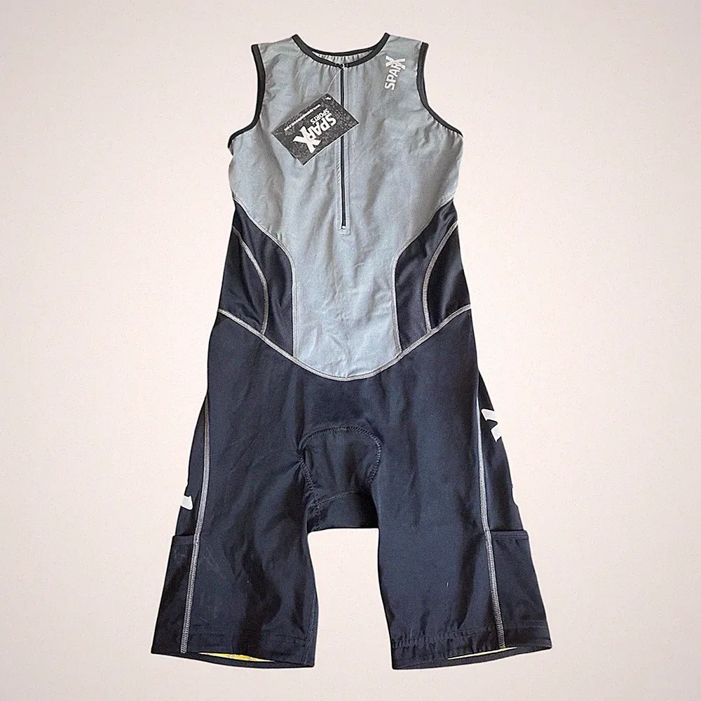SparX Triathlon Suit Sleeveless One Piece Multi Sport Black Silver Sz Small NWT