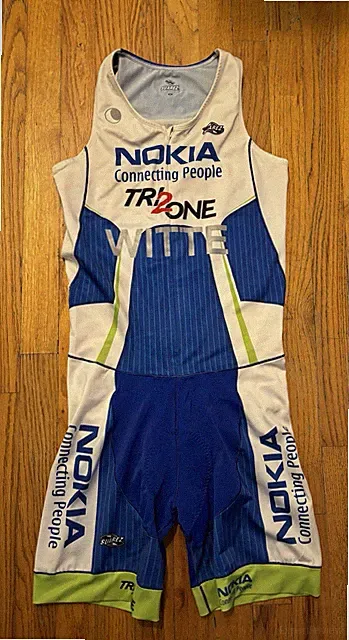 Suarez TRI2ONE Triathlon Suit Medium White Blue Green Team Hammerheads RB Cycles