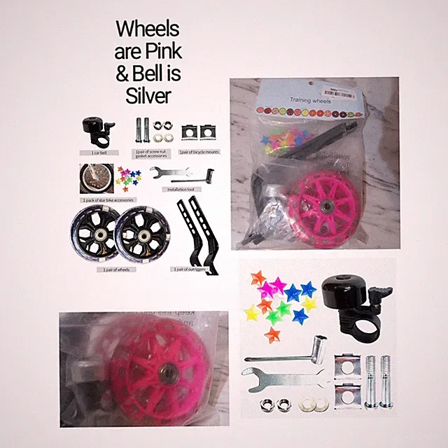 Training Wheels For Girls Bike Bicycle Hot Pink & Multi-Color Spokes Stars Bell