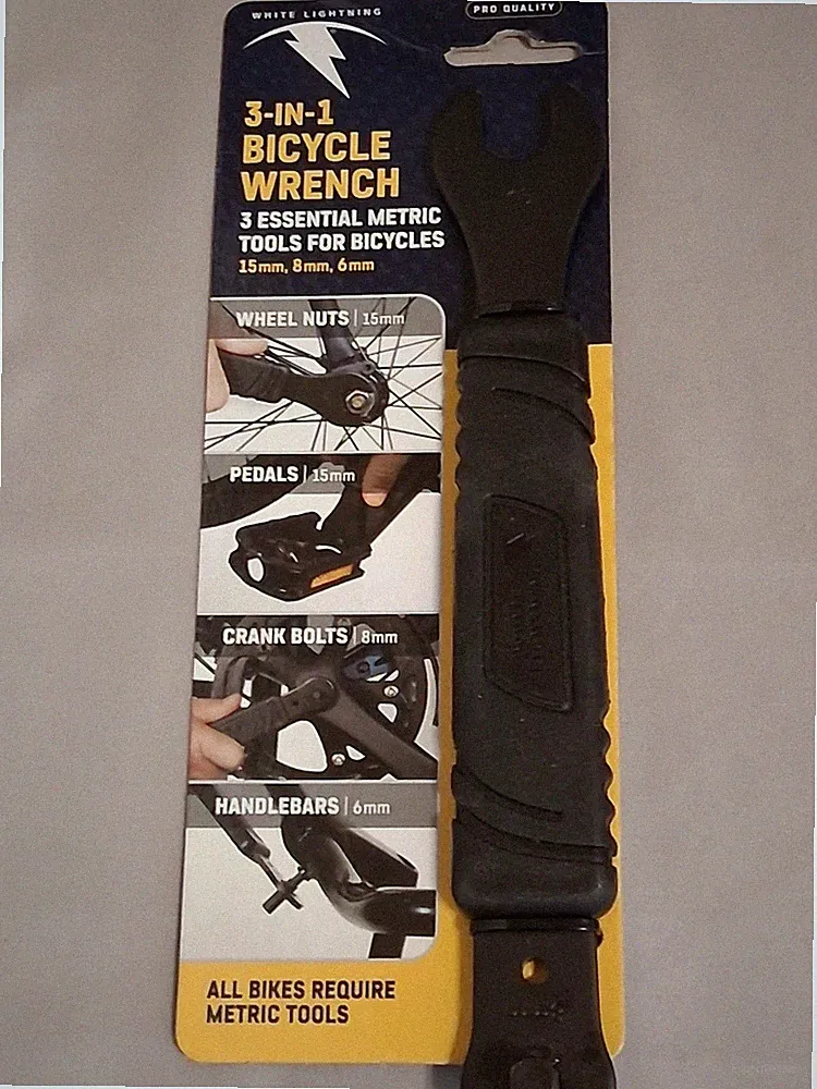 White Lightning 3-IN-1 Bicycle Wrench Multi-Tool 15mm 8mm 6mm Steel Black New