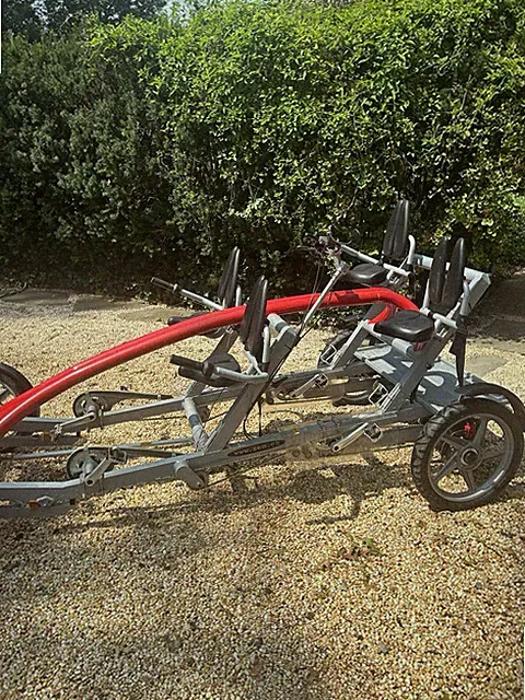 ZEM Adult Tricycle Red/Gray/Black w/ Rear Bike Rack Multi-Seat Tandem